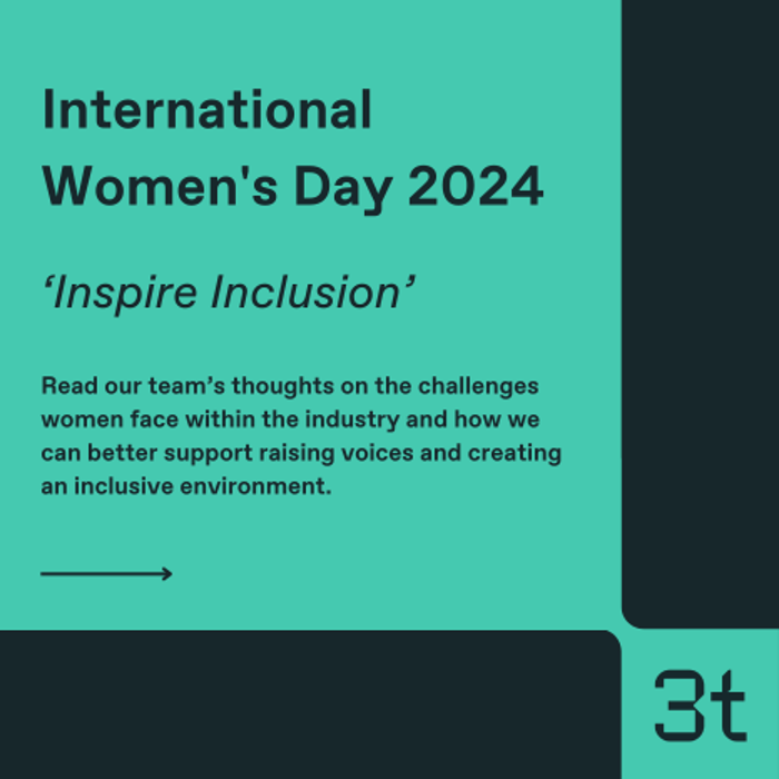 Flyer for International Women's Day 2024 with the theme "Inspire Inclusion," highlighting training initiatives to address challenges facing women in the industry and advocating for an inclusive environment.